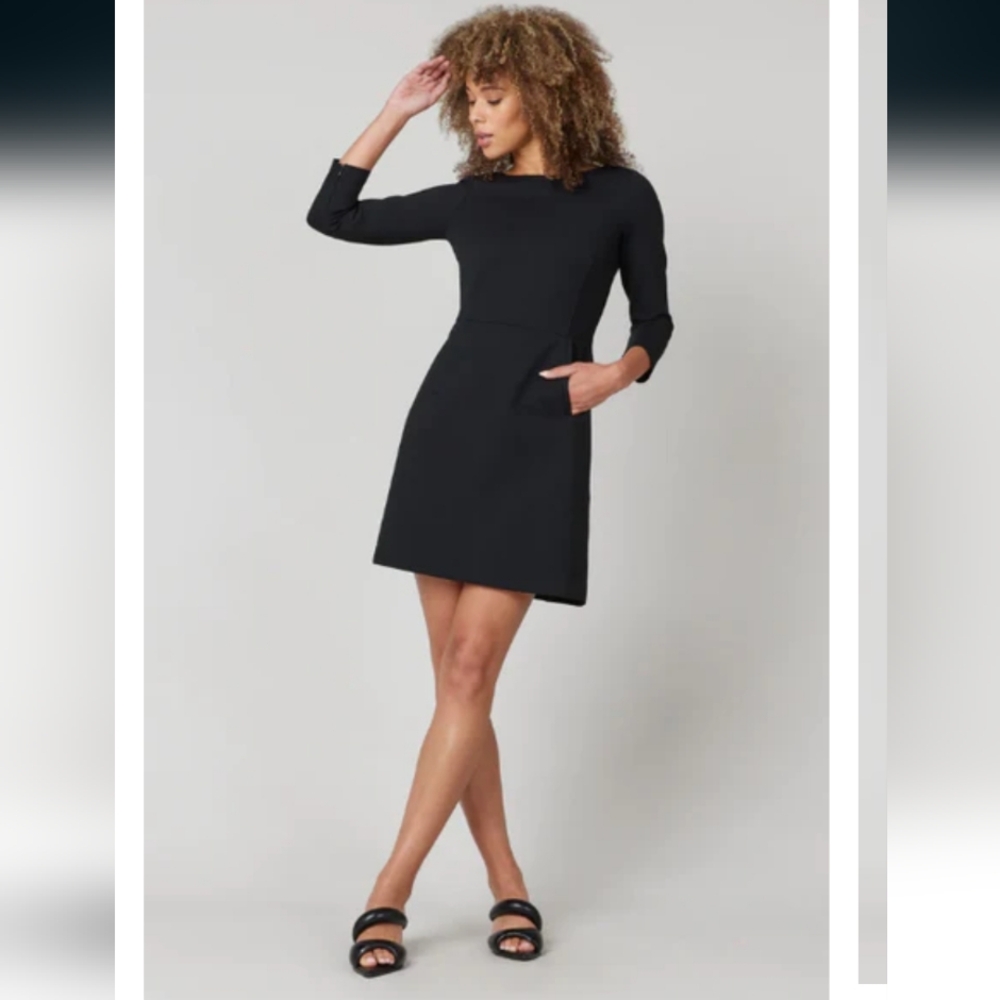SPANX Perfect A-Line 3/4 Sleeve Dress Black Large